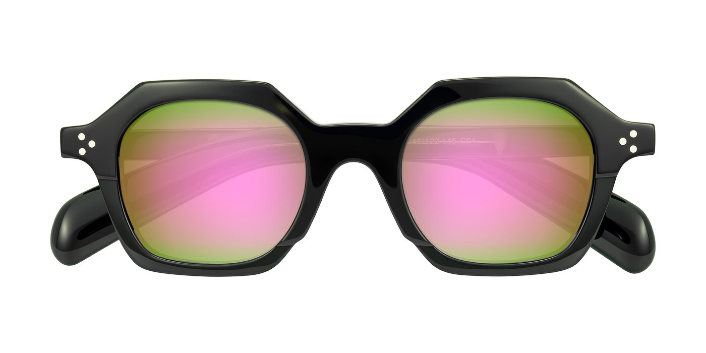 Antrim - Dark Black Green Flash Mirrored Sunglasses