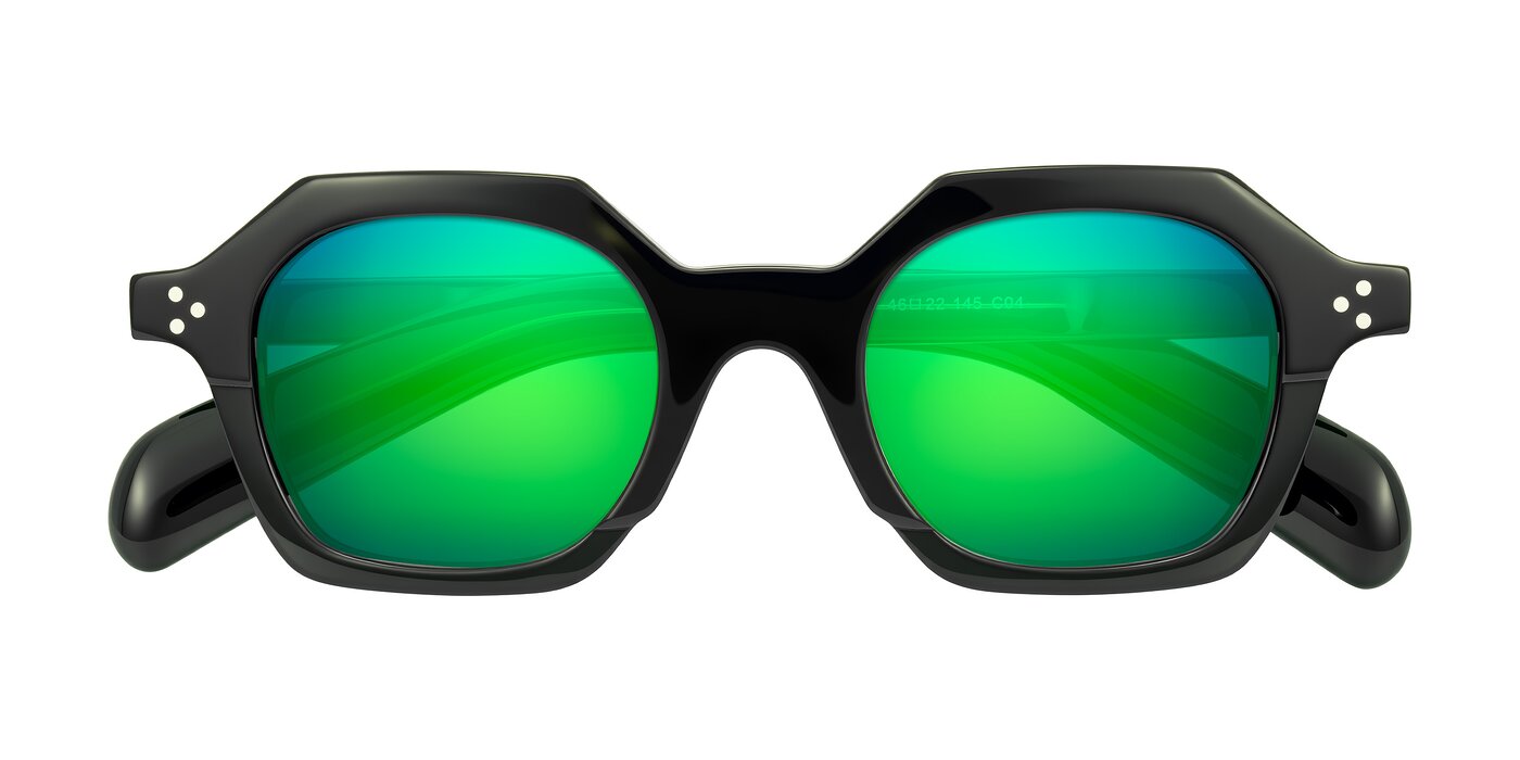 Antrim - Dark Black Green Flash Mirrored Sunglasses