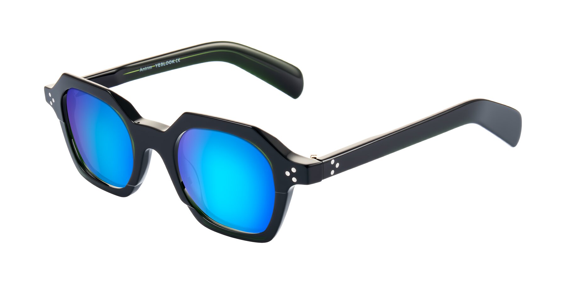 Angle of Antrim in Dark Black Green with Blue Mirrored Lenses