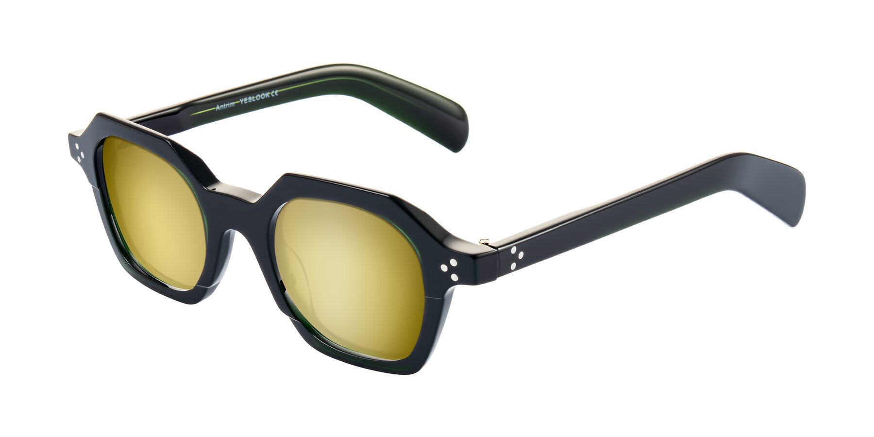 Angle of Antrim in Dark Black Green with Gold Mirrored Lenses