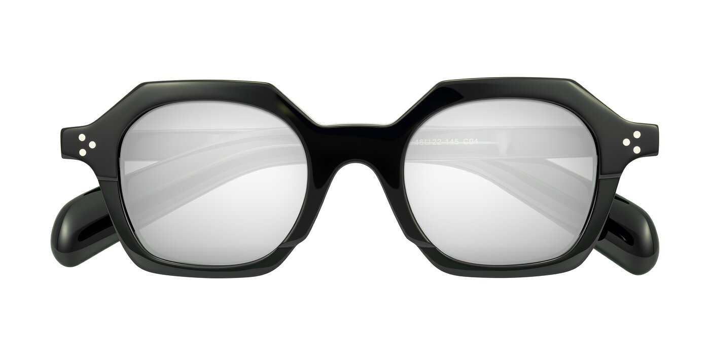 Antrim - Dark Black Green Flash Mirrored Sunglasses