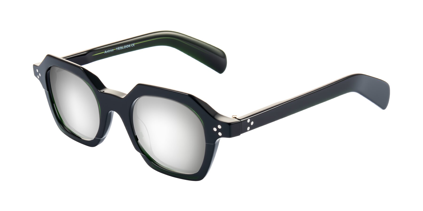 Angle of Antrim in Dark Black Green with Silver Mirrored Lenses