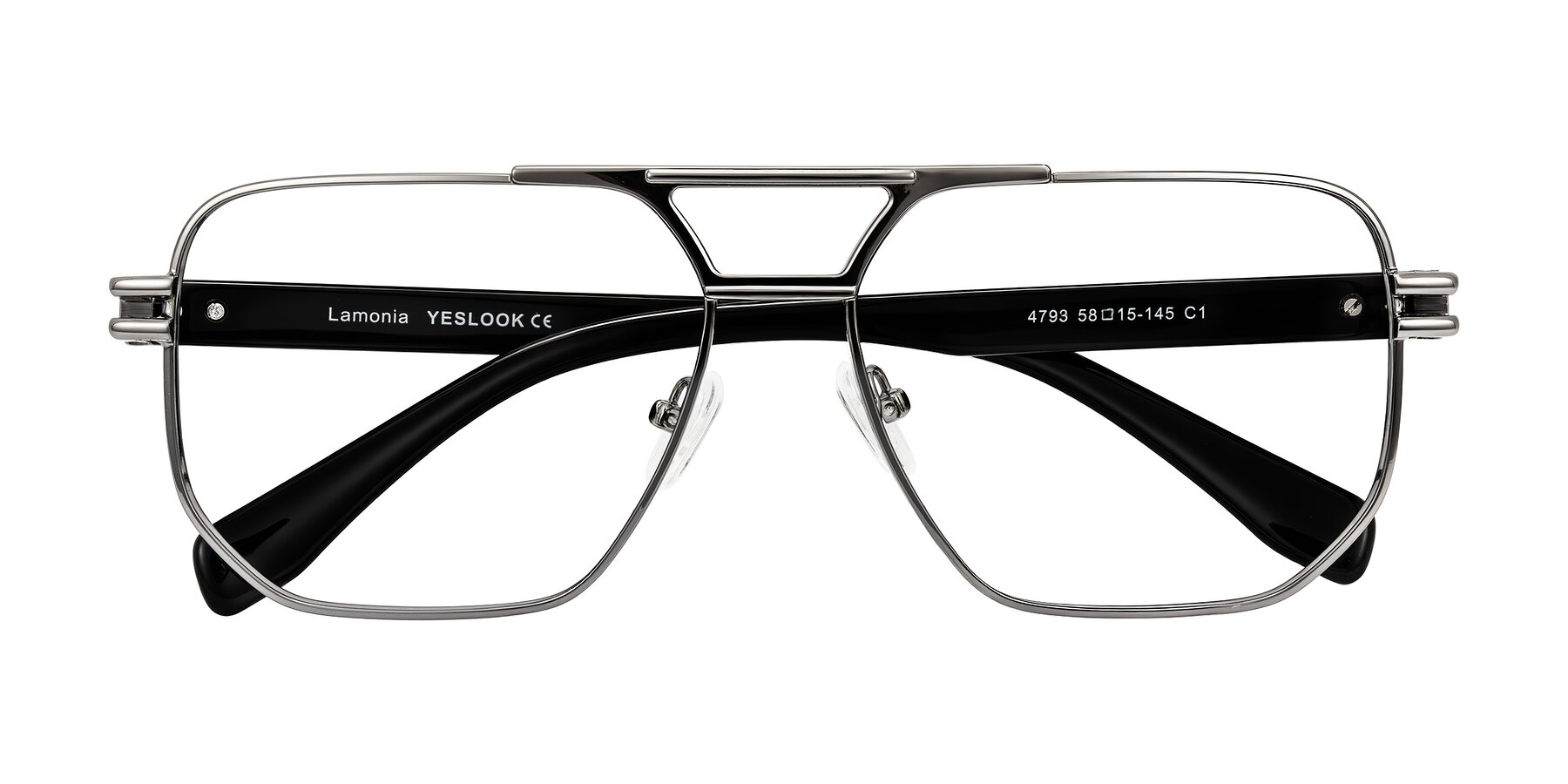 Folded Front of Lamonia in Gunmetal/Black with Clear Blue Light Blocking Lenses