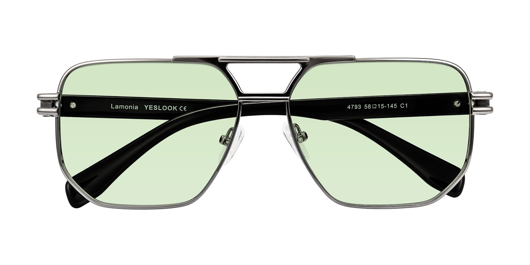 Folded Front of Lamonia in Gunmetal/Black with Light Green Tinted Lenses