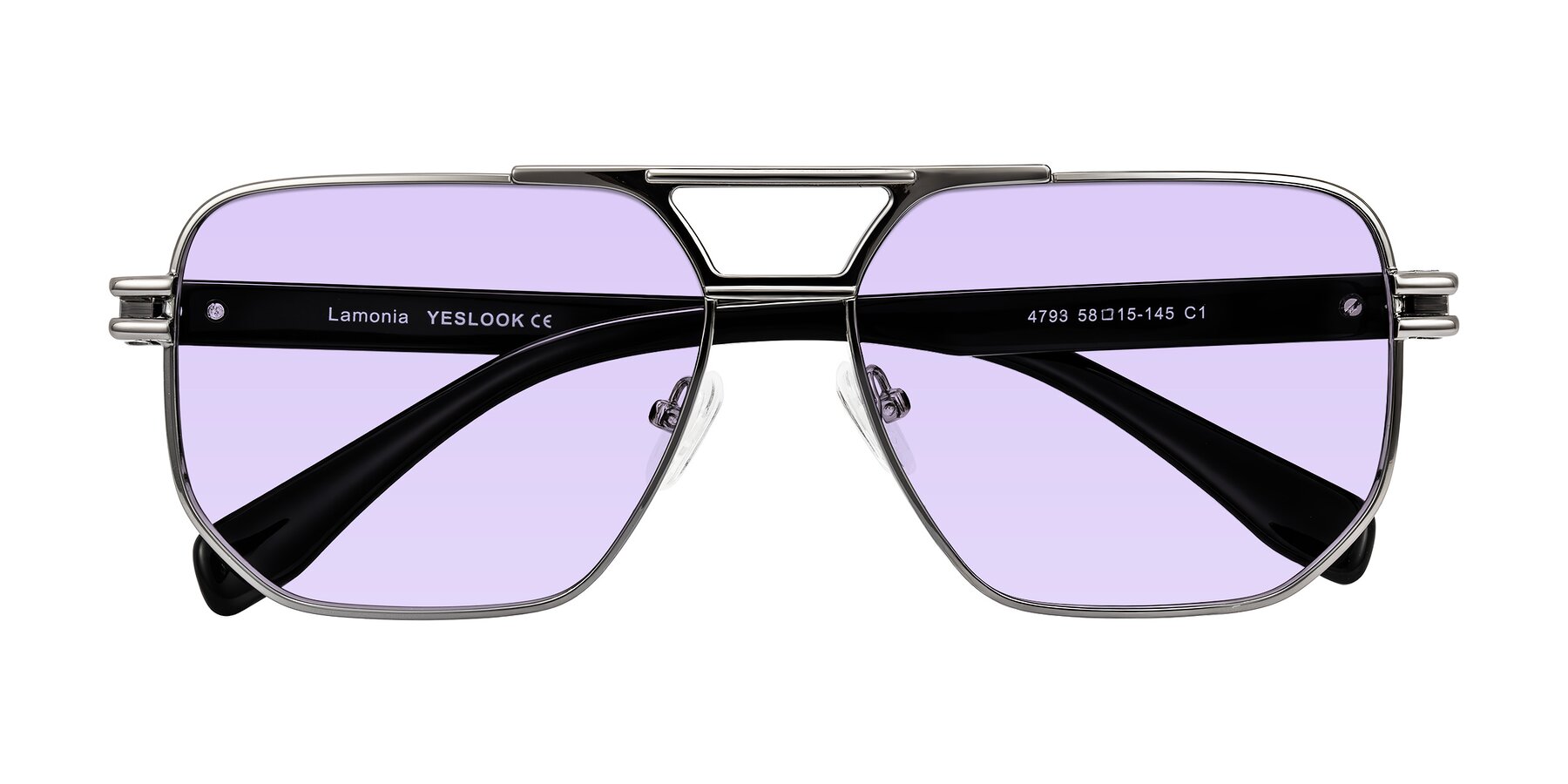 Folded Front of Lamonia in Gunmetal/Black with Light Purple Tinted Lenses