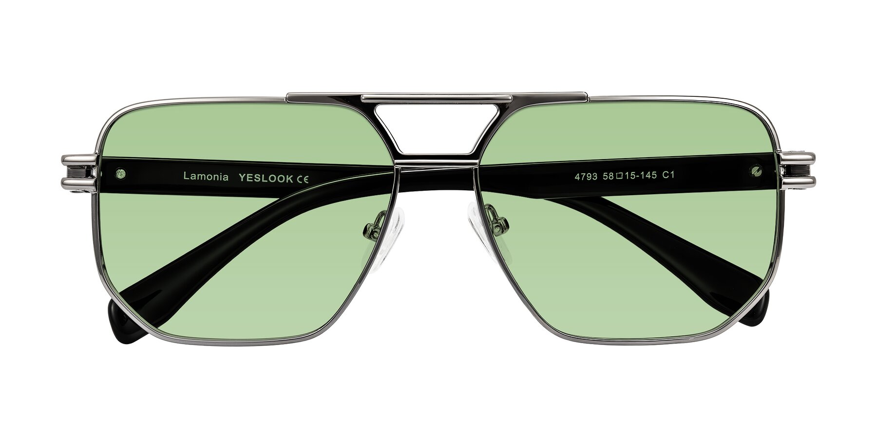 Folded Front of Lamonia in Gunmetal/Black with Medium Green Tinted Lenses