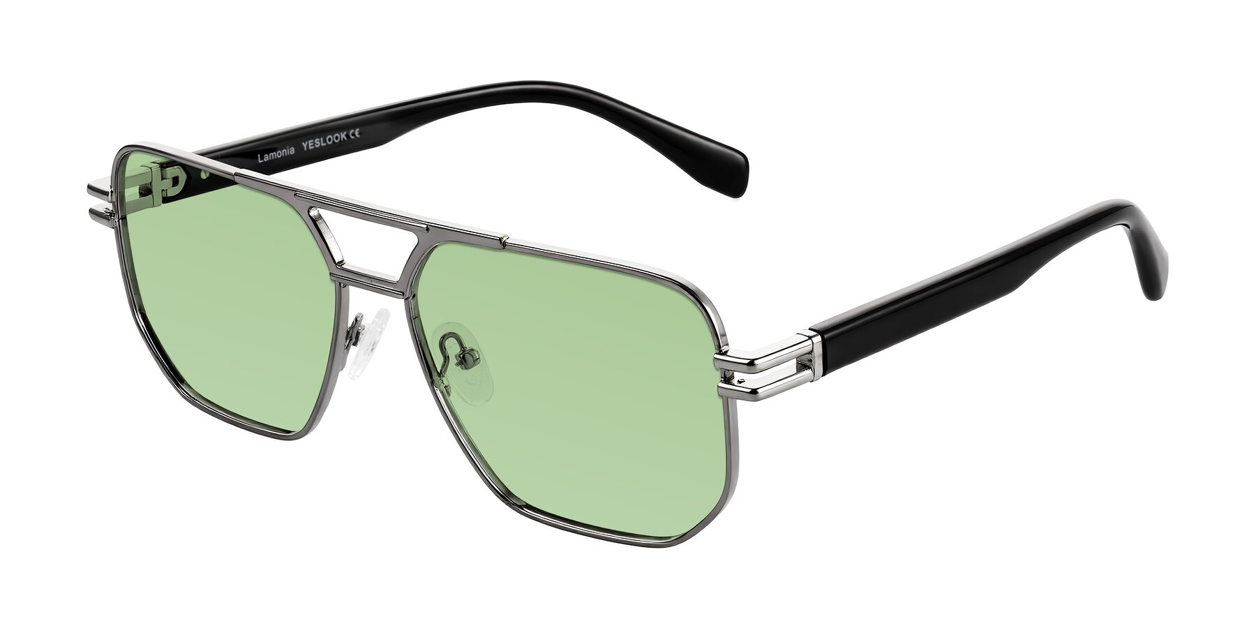 Angle of Lamonia in Gunmetal/Black with Medium Green Tinted Lenses