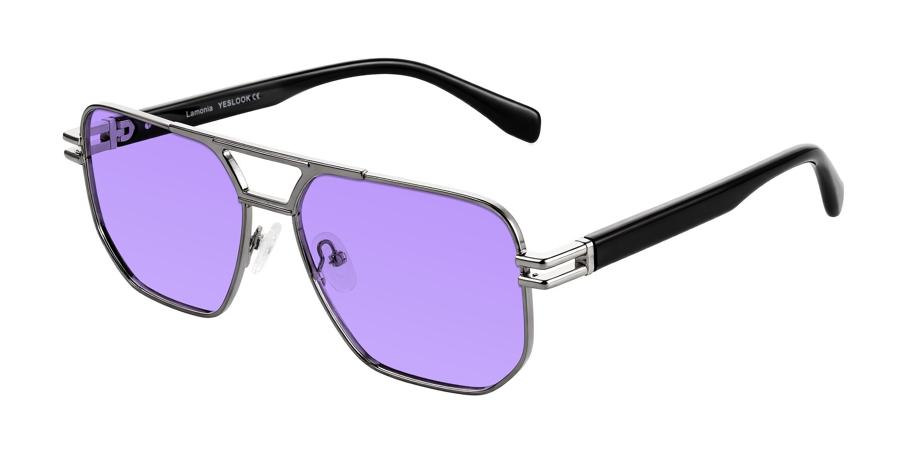 Angle of Lamonia in Gunmetal/Black with Medium Purple Tinted Lenses