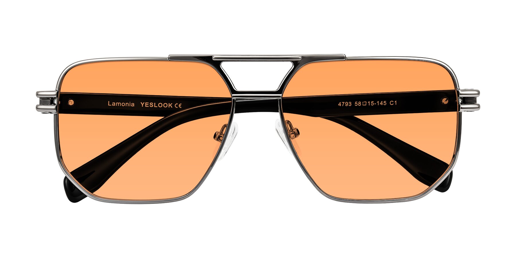 Folded Front of Lamonia in Gunmetal/Black with Medium Orange Tinted Lenses