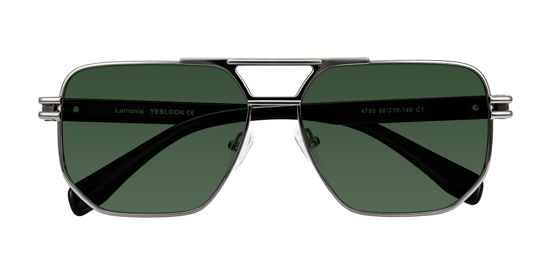 Folded Front of Lamonia in Gunmetal/Black with Green Tinted Lenses