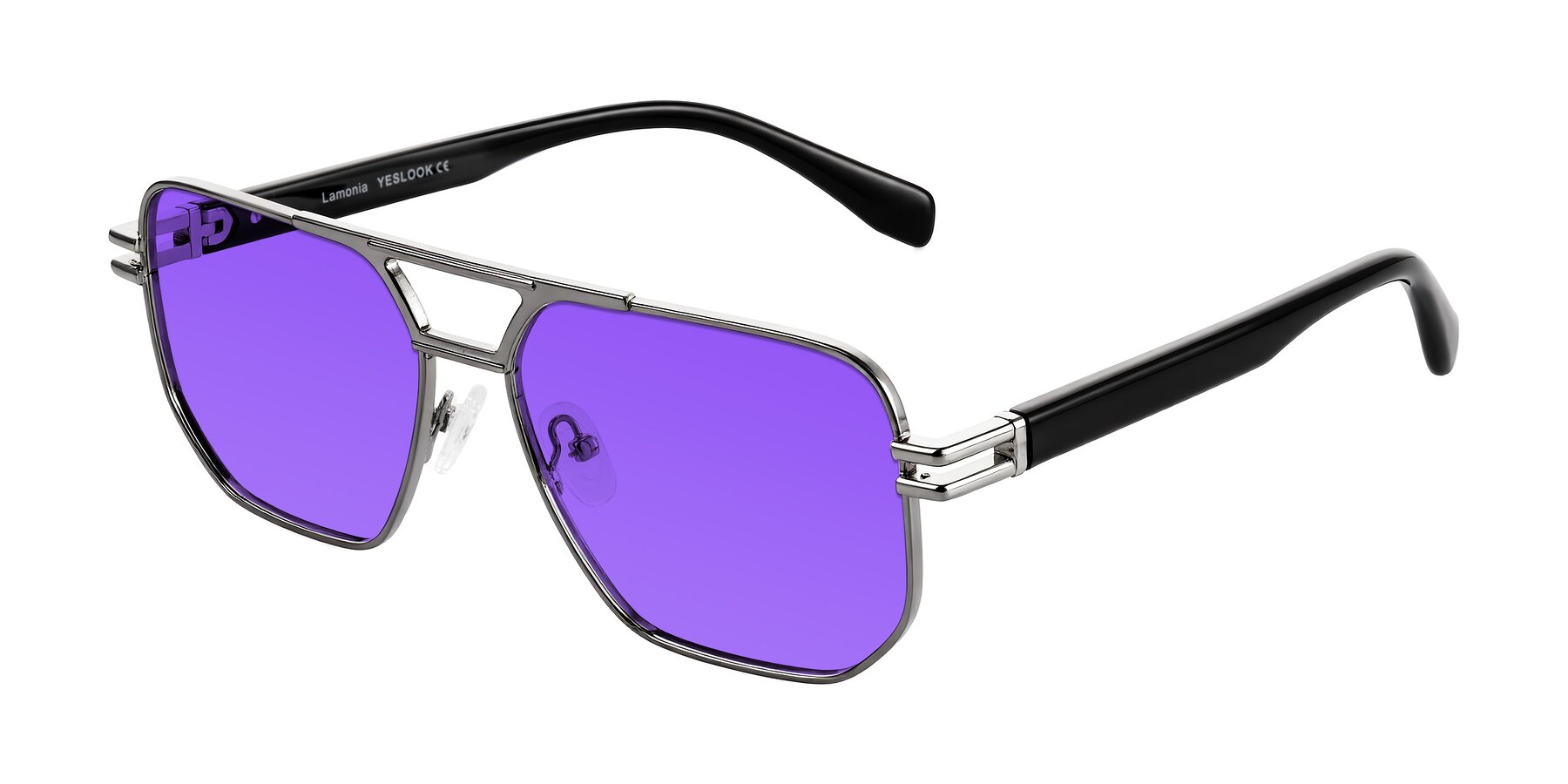 Angle of Lamonia in Gunmetal/Black with Purple Tinted Lenses