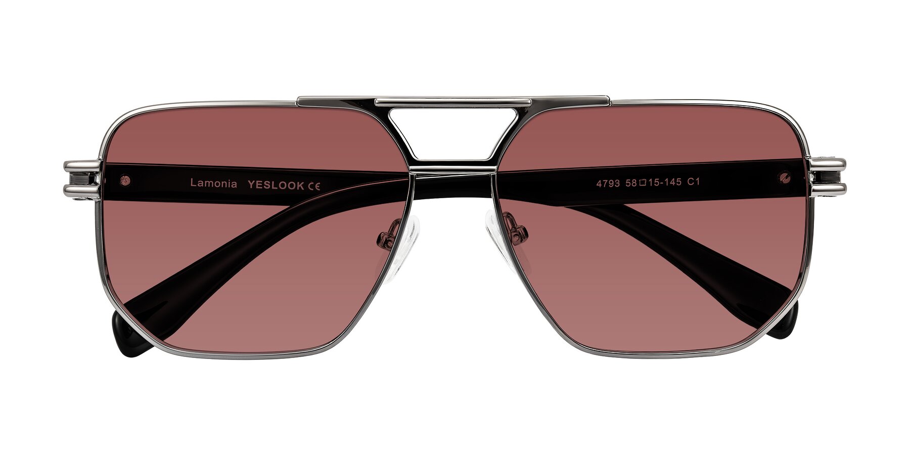 Folded Front of Lamonia in Gunmetal/Black with Garnet Tinted Lenses