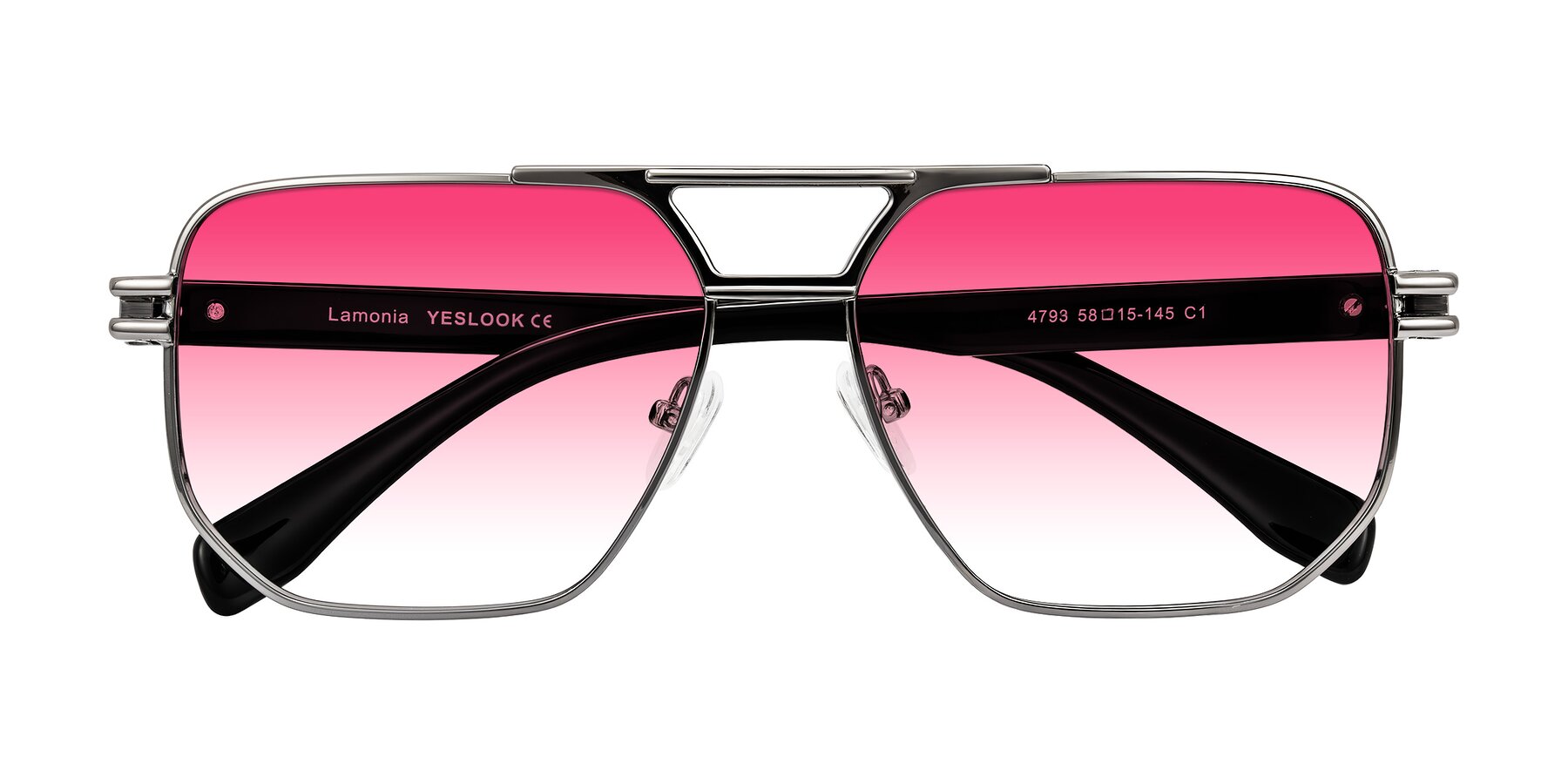 Folded Front of Lamonia in Gunmetal/Black with Pink Gradient Lenses
