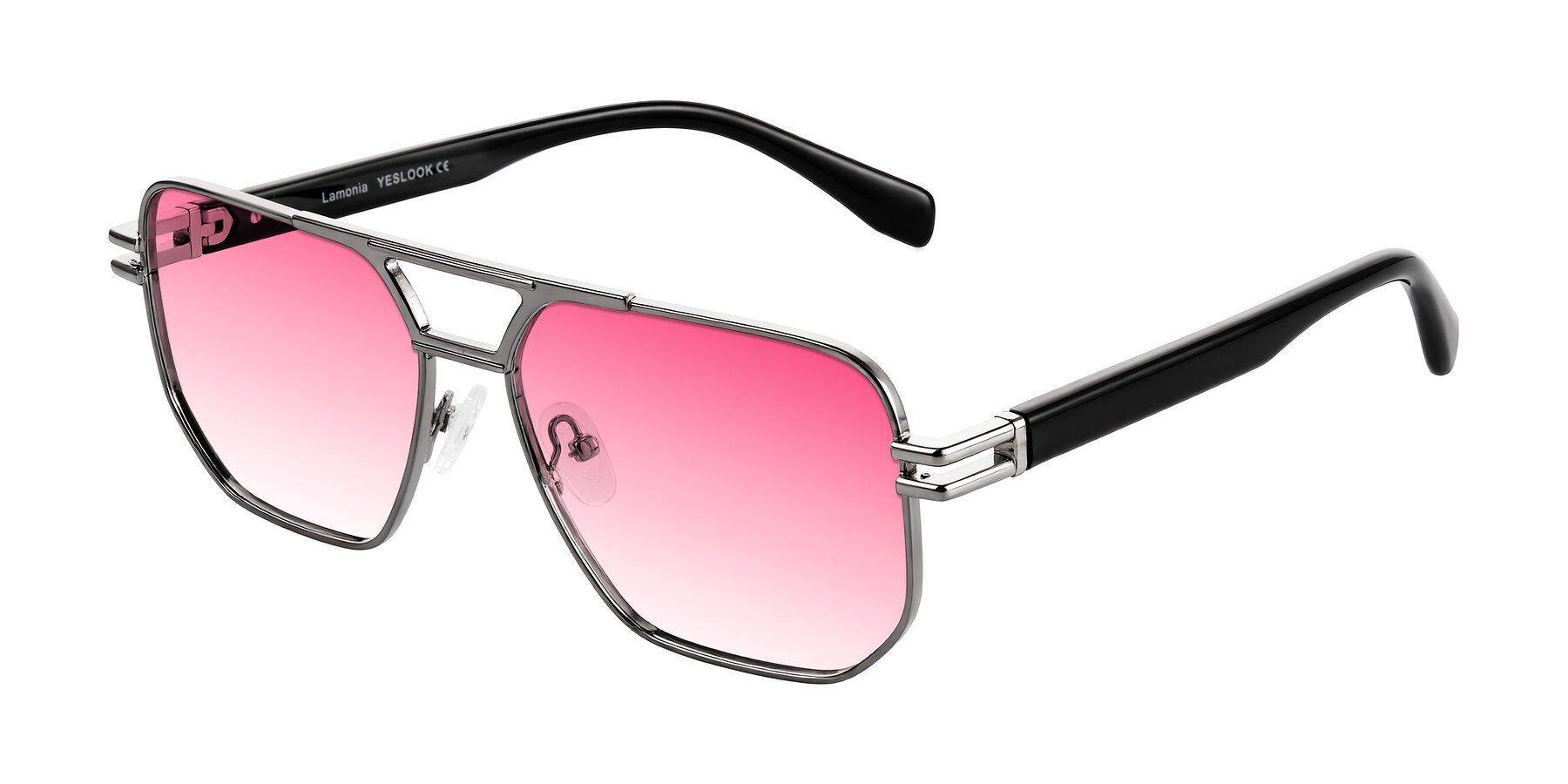 Angle of Lamonia in Gunmetal/Black with Pink Gradient Lenses