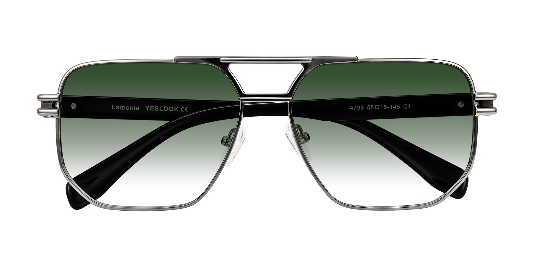 Folded Front of Lamonia in Gunmetal/Black with Green Gradient Lenses
