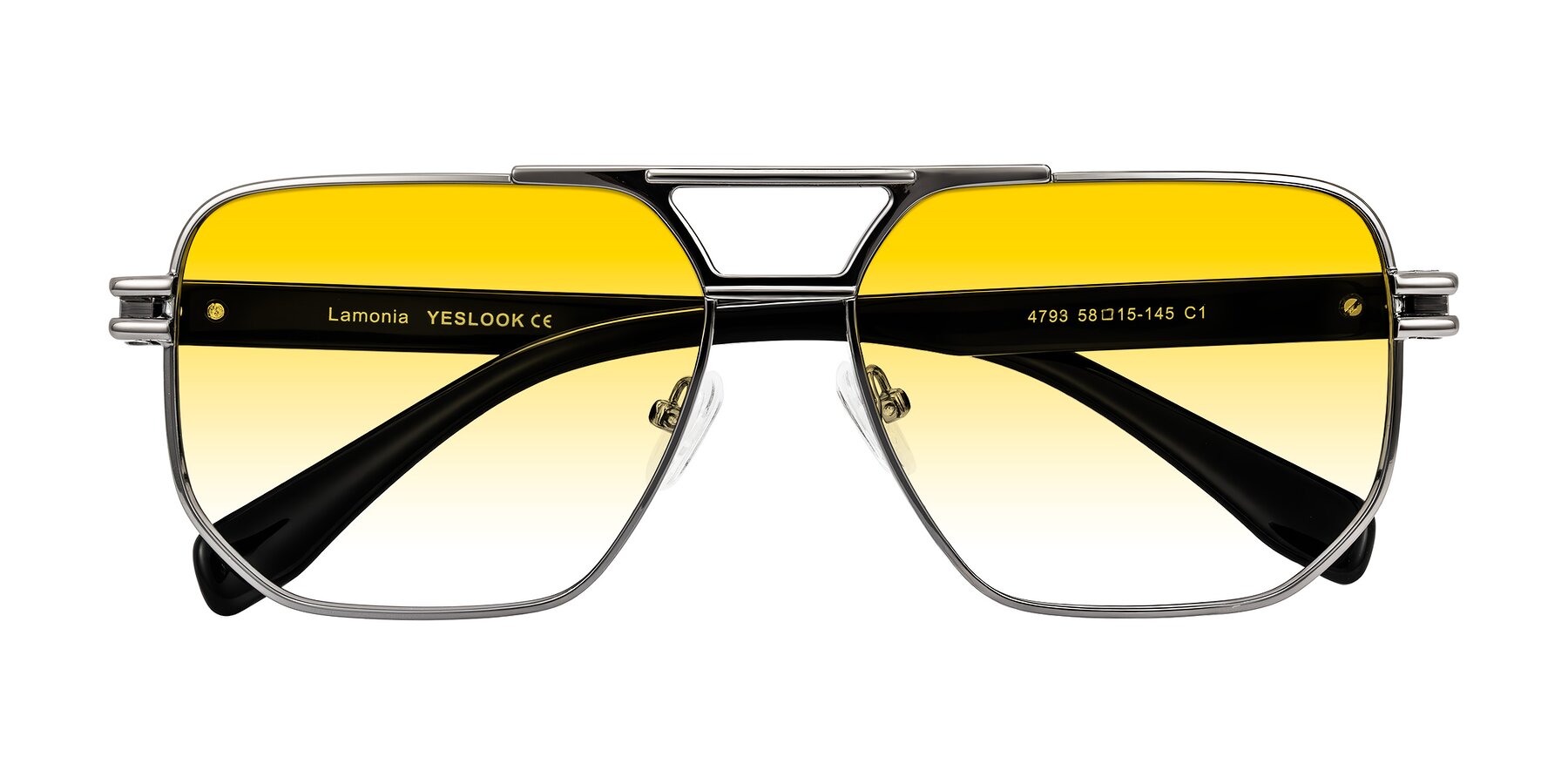 Folded Front of Lamonia in Gunmetal/Black with Yellow Gradient Lenses