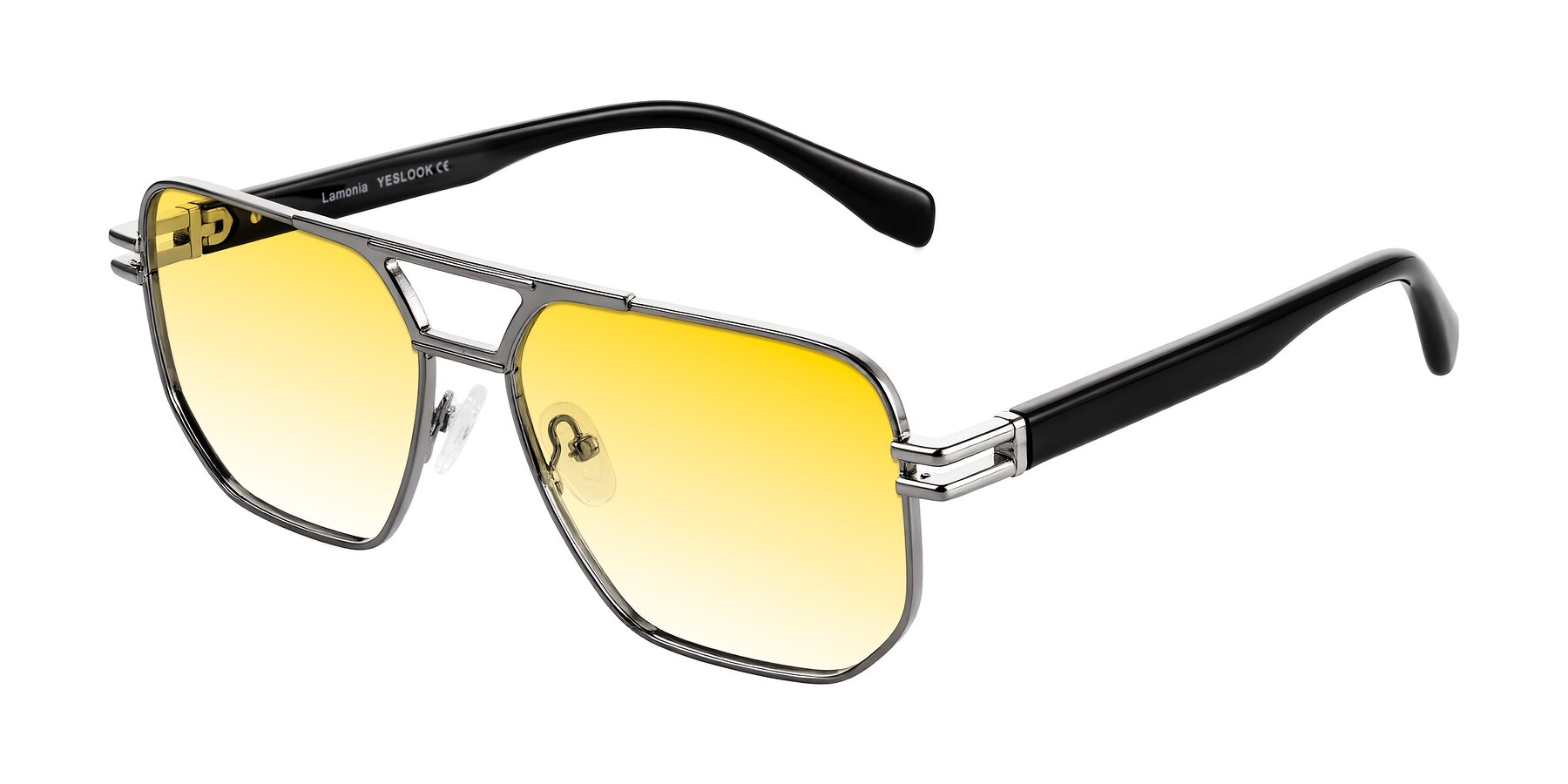 Angle of Lamonia in Gunmetal/Black with Yellow Gradient Lenses