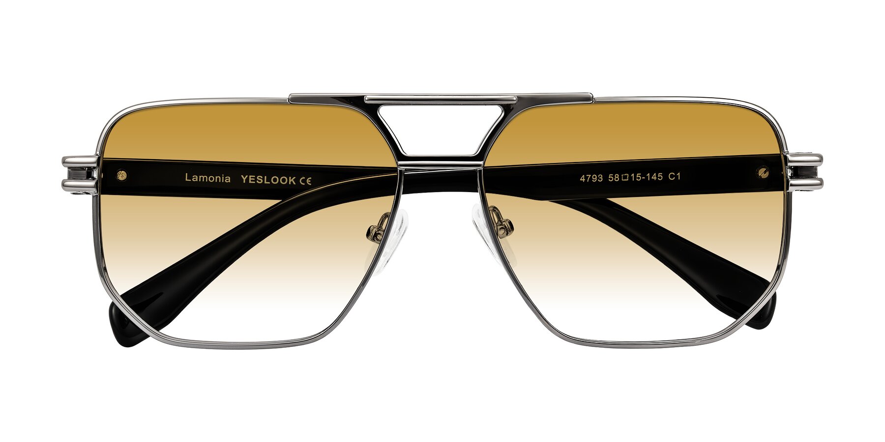 Folded Front of Lamonia in Gunmetal/Black with Champagne Gradient Lenses