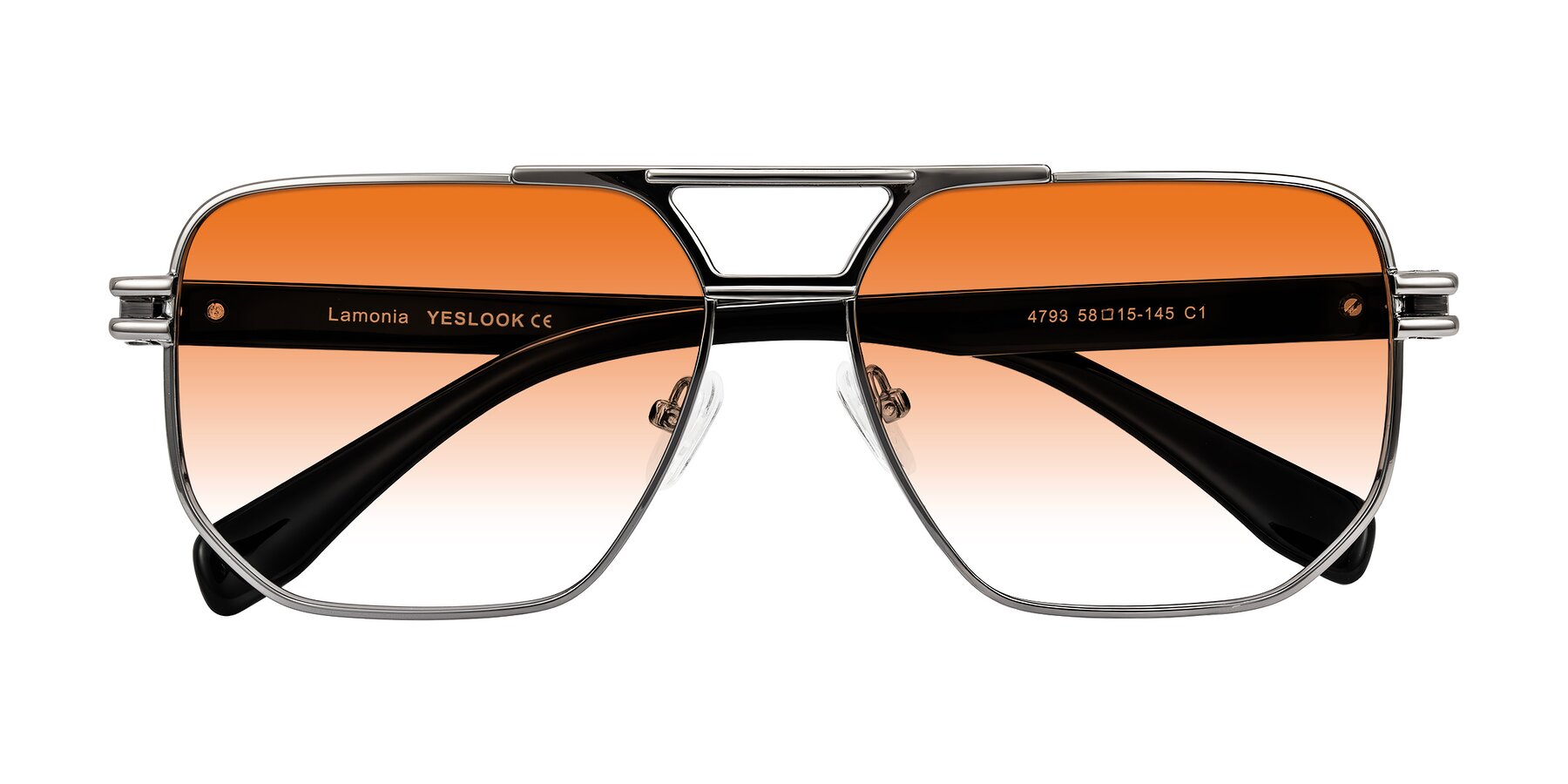 Folded Front of Lamonia in Gunmetal/Black with Orange Gradient Lenses