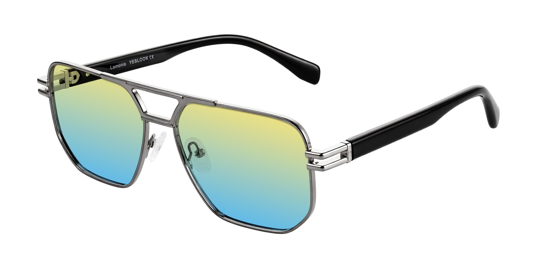 Angle of Lamonia in Gunmetal/Black with Yellow / Blue Gradient Lenses