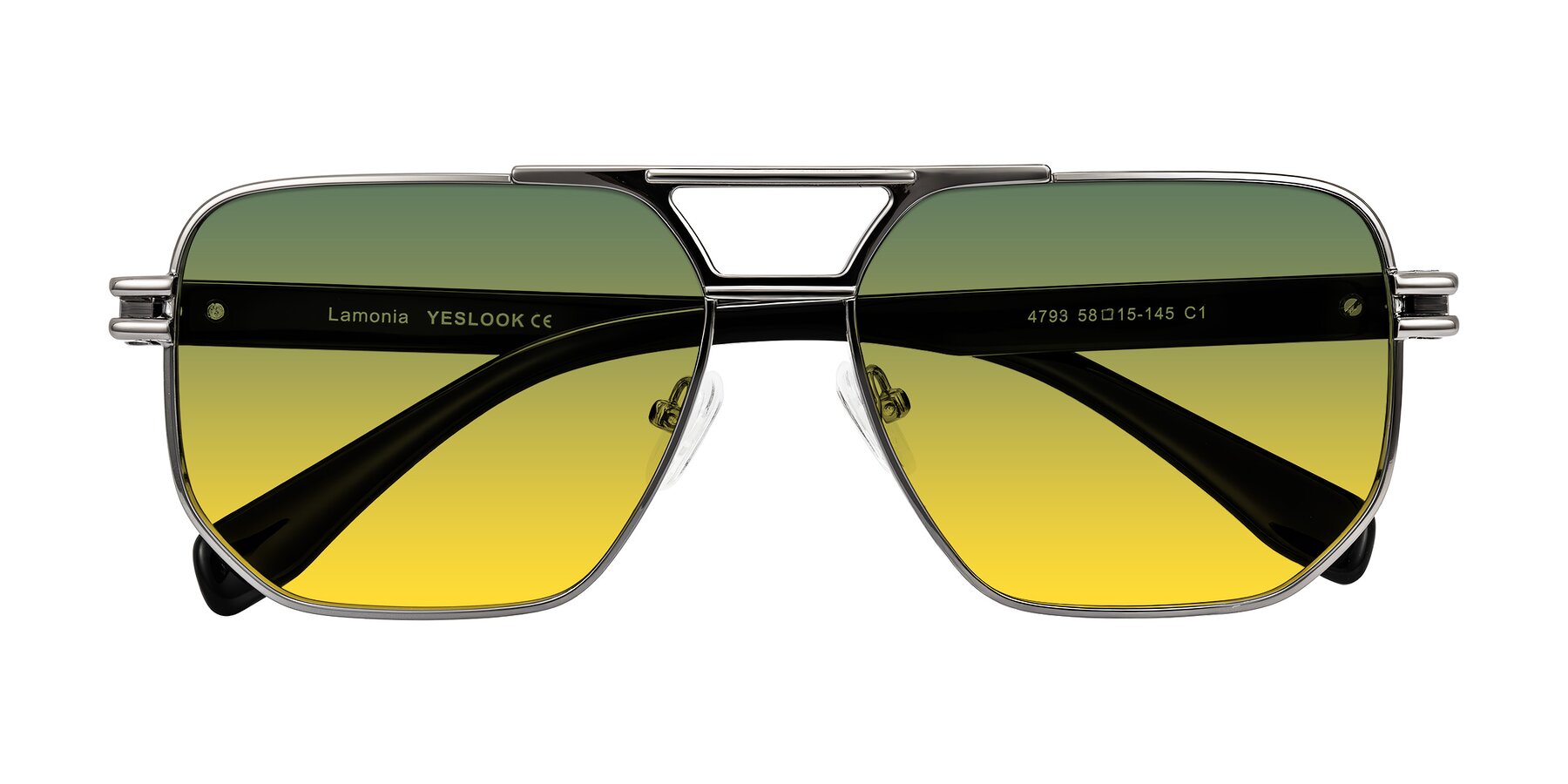 Folded Front of Lamonia in Gunmetal/Black with Green / Yellow Gradient Lenses