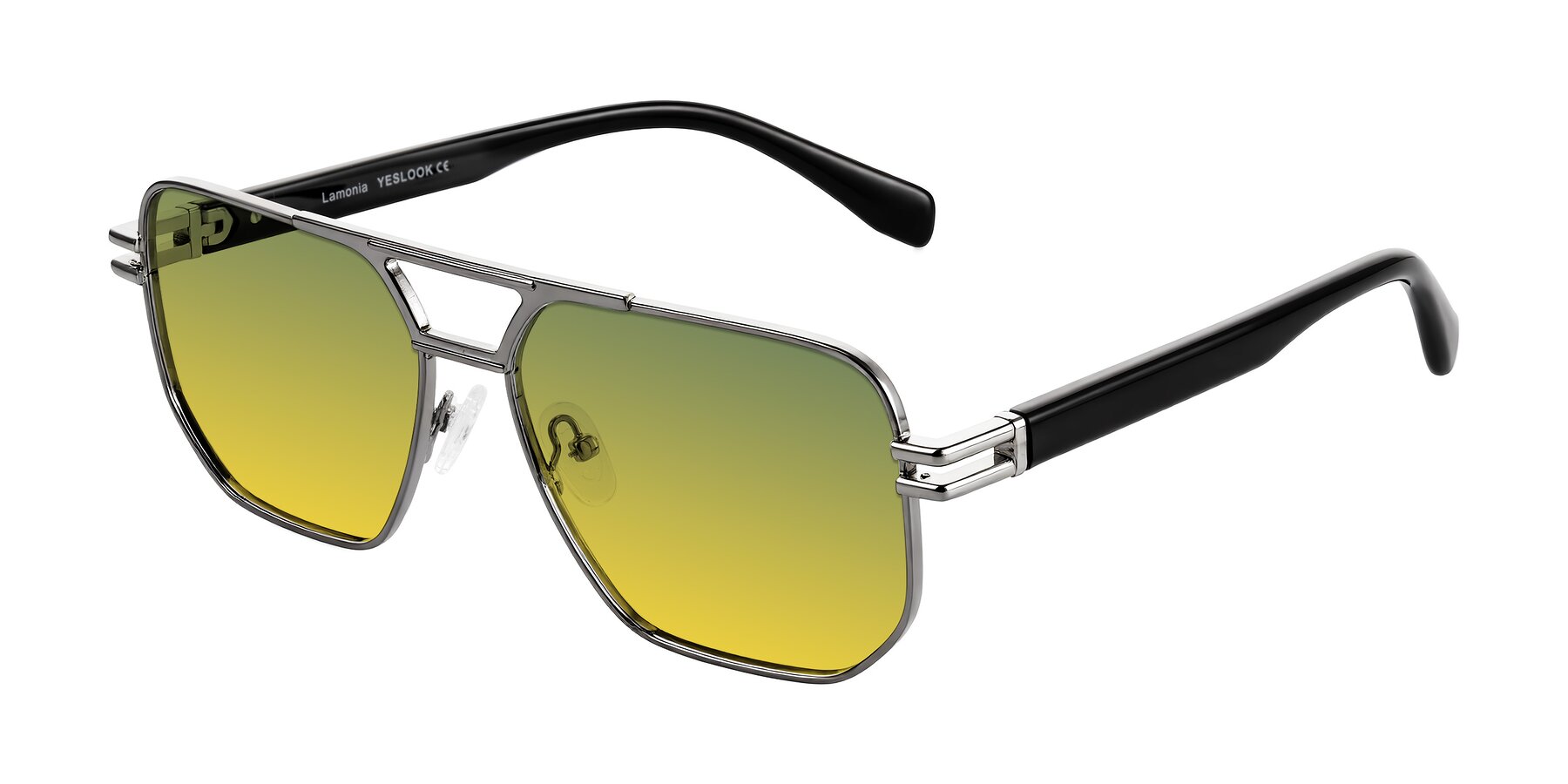Angle of Lamonia in Gunmetal/Black with Green / Yellow Gradient Lenses