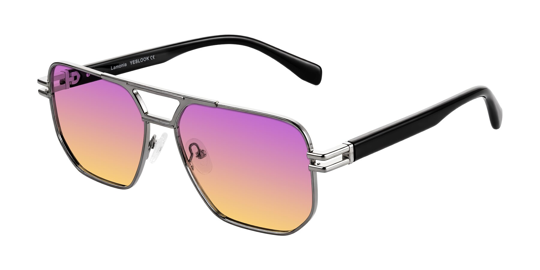 Angle of Lamonia in Gunmetal/Black with Purple / Yellow Gradient Lenses