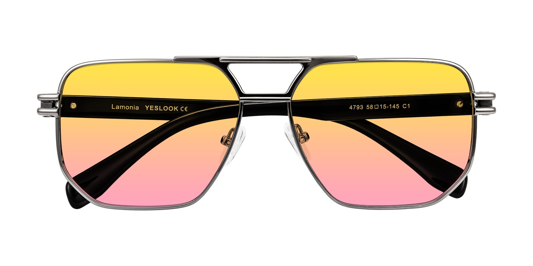 Folded Front of Lamonia in Gunmetal/Black with Yellow / Pink Gradient Lenses