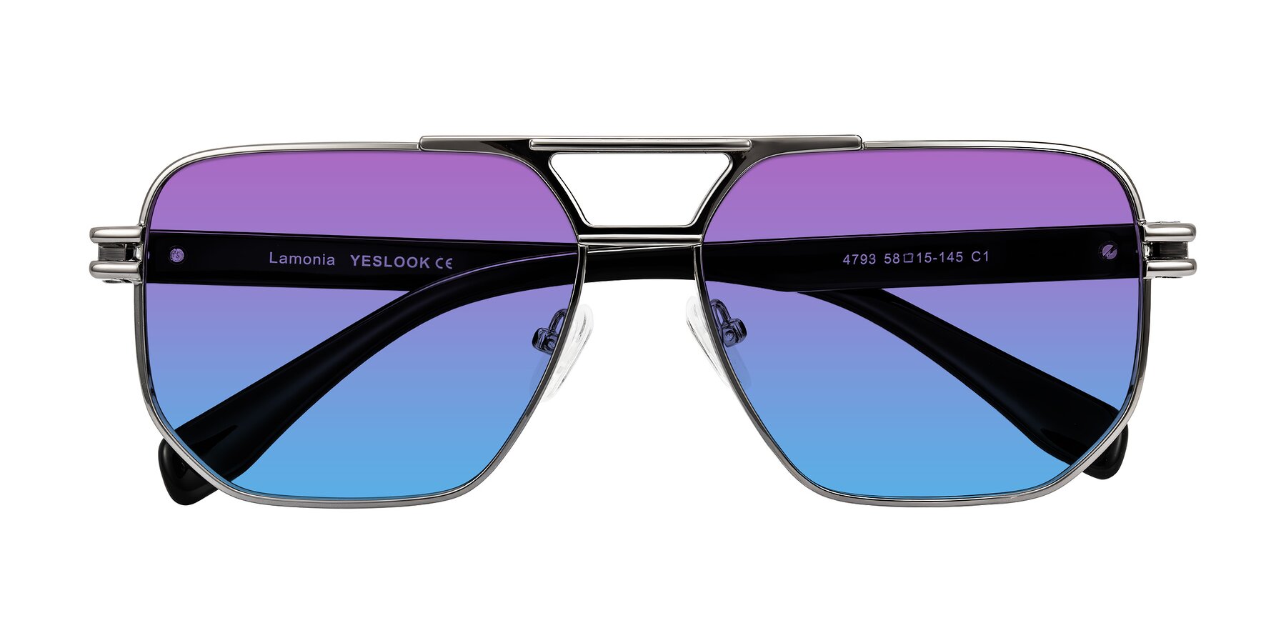 Folded Front of Lamonia in Gunmetal/Black with Purple / Blue Gradient Lenses