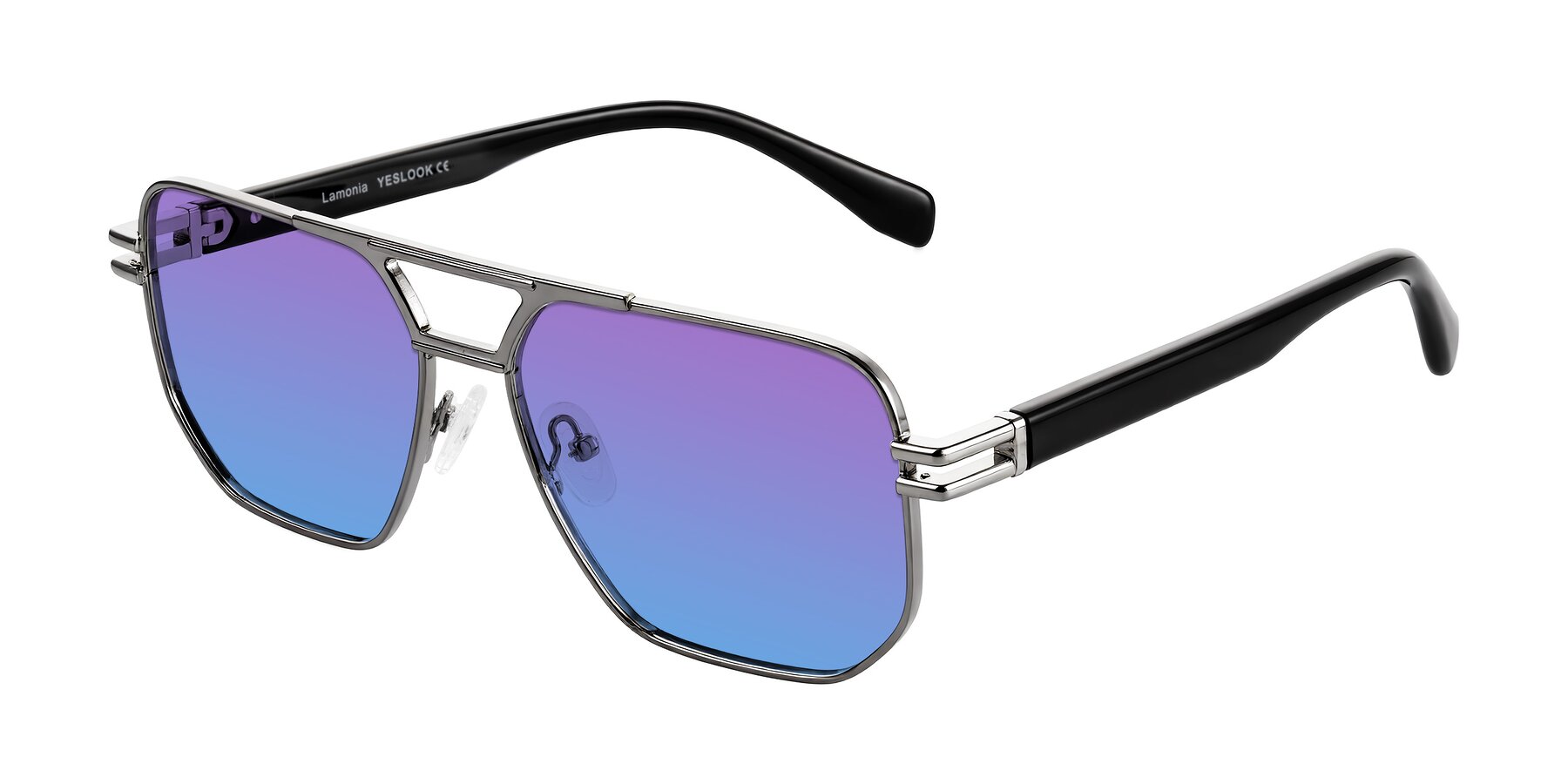Angle of Lamonia in Gunmetal/Black with Purple / Blue Gradient Lenses