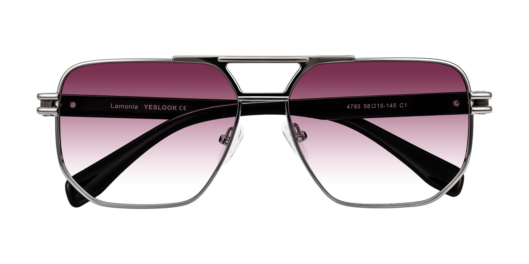 Folded Front of Lamonia in Gunmetal/Black with Wine Gradient Lenses