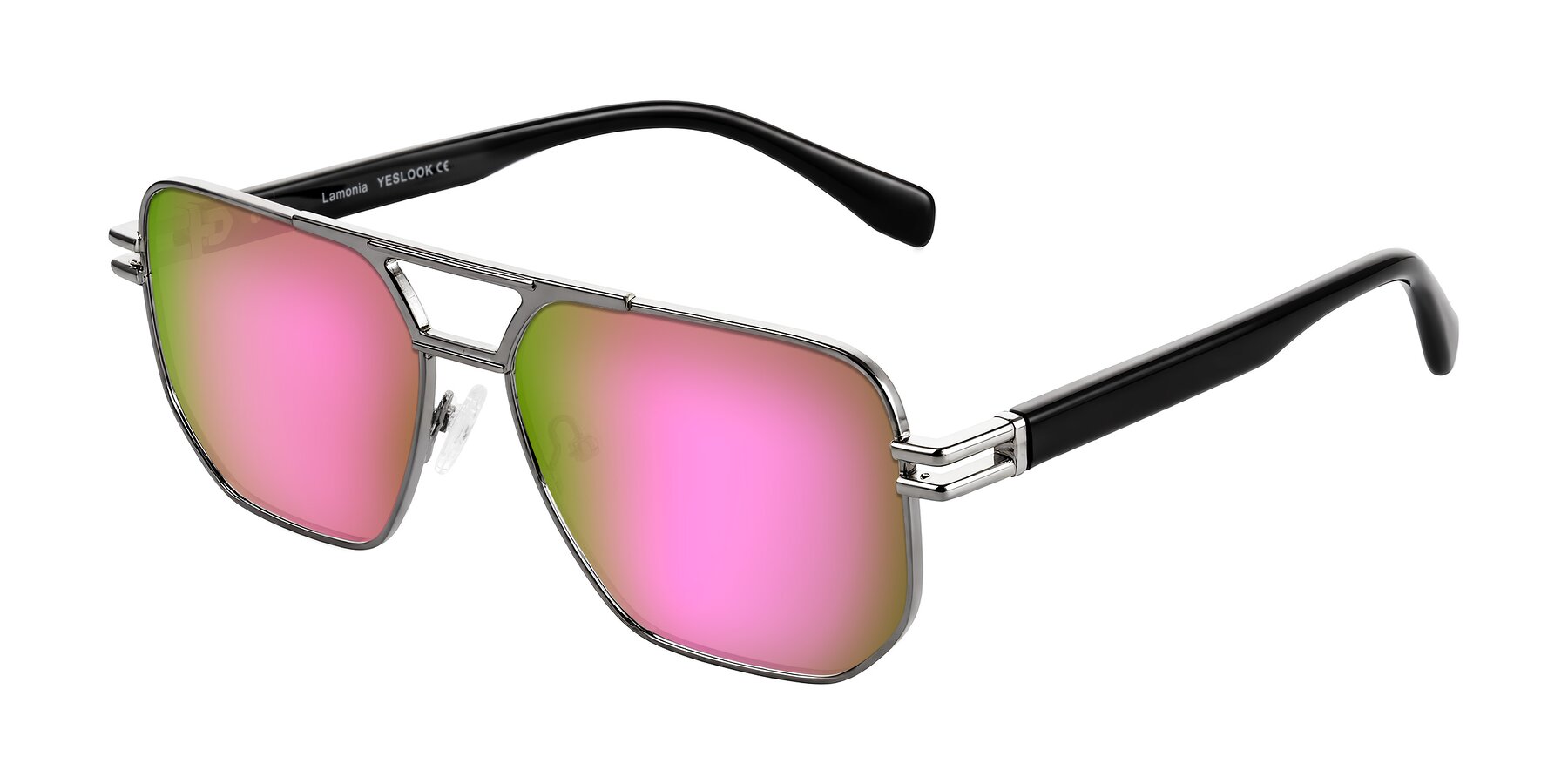 Angle of Lamonia in Gunmetal/Black with Pink Mirrored Lenses