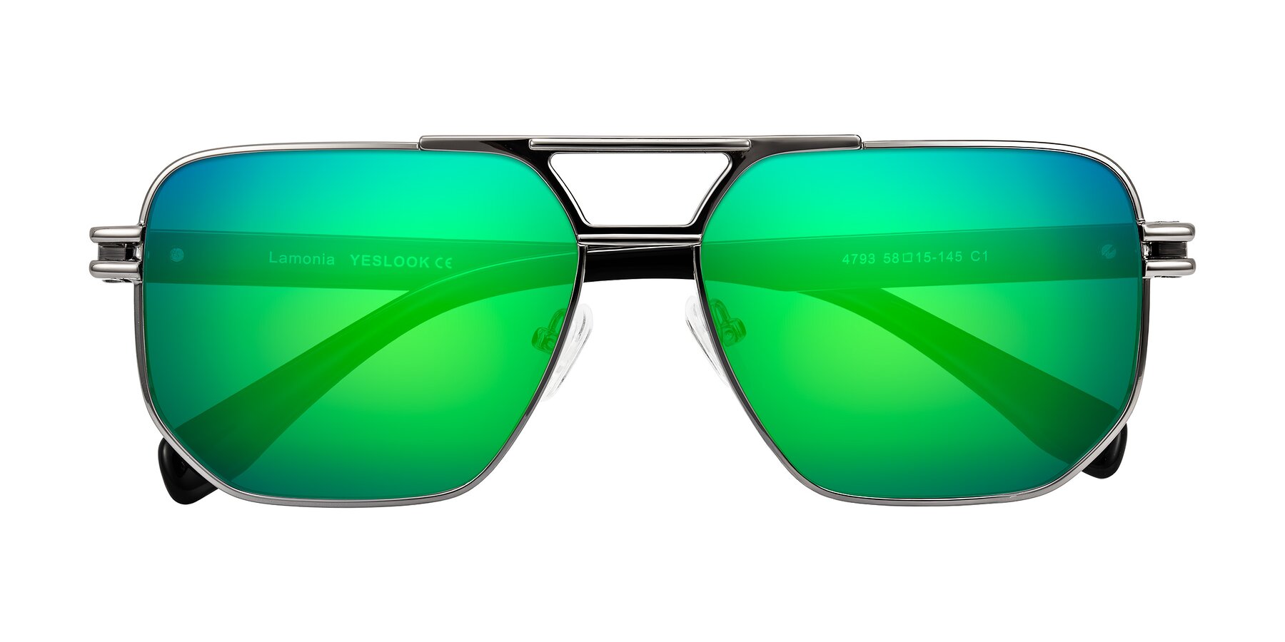 Folded Front of Lamonia in Gunmetal/Black with Green Mirrored Lenses