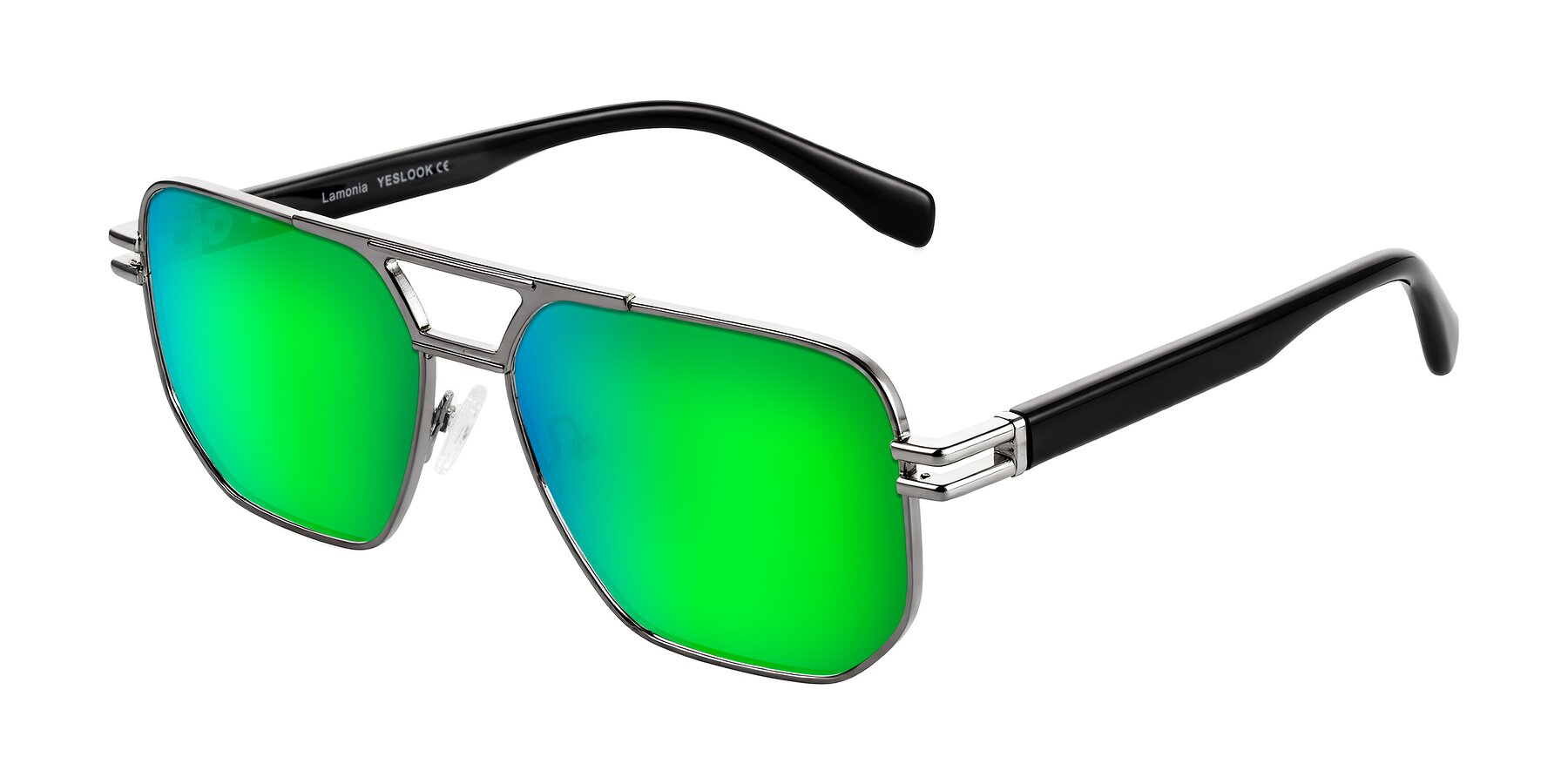 Angle of Lamonia in Gunmetal/Black with Green Mirrored Lenses