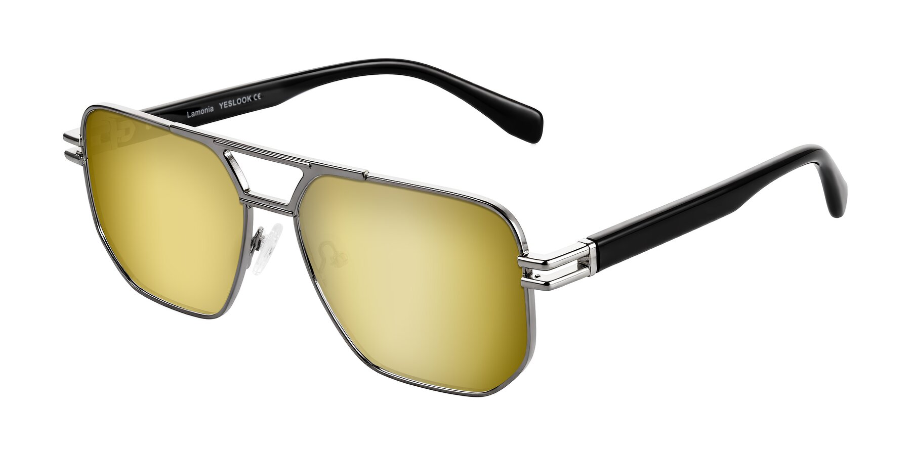 Angle of Lamonia in Gunmetal/Black with Gold Mirrored Lenses