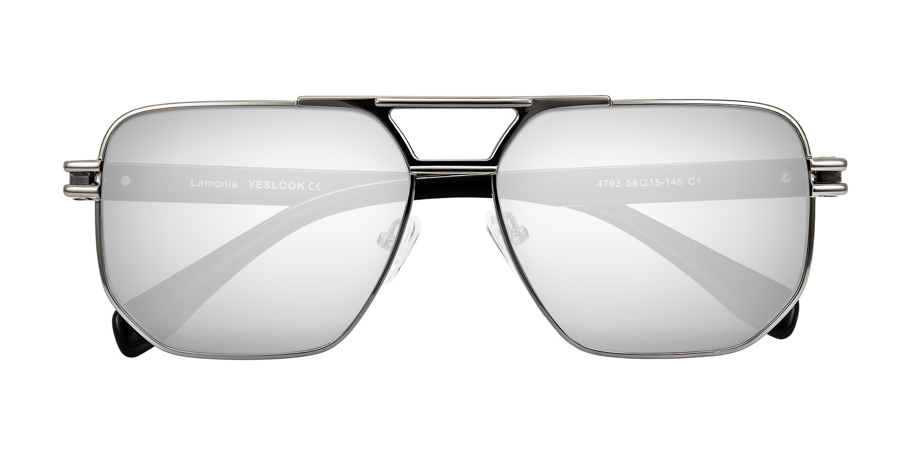 Folded Front of Lamonia in Gunmetal/Black with Silver Mirrored Lenses