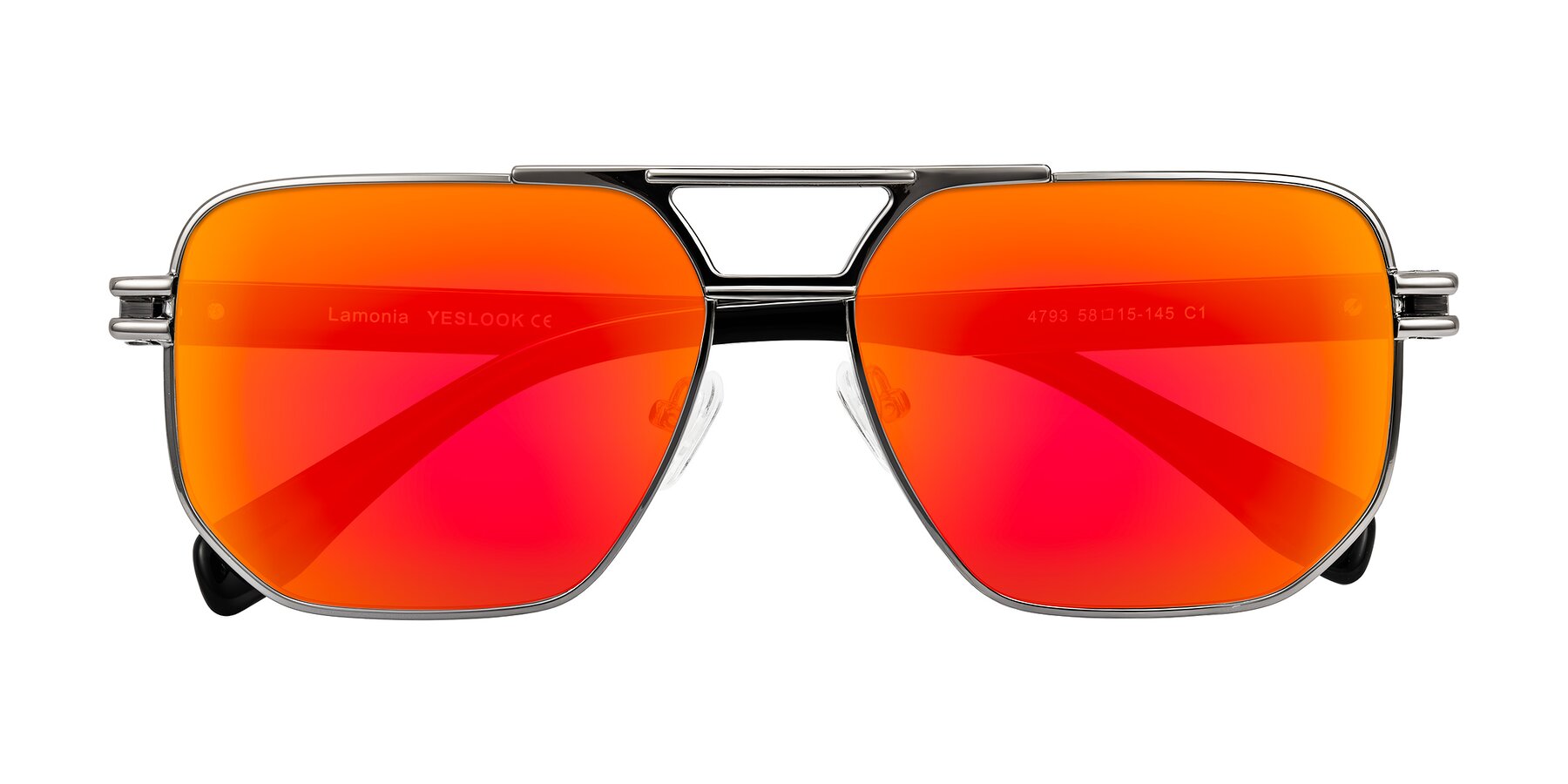 Folded Front of Lamonia in Gunmetal/Black with Red Gold Mirrored Lenses