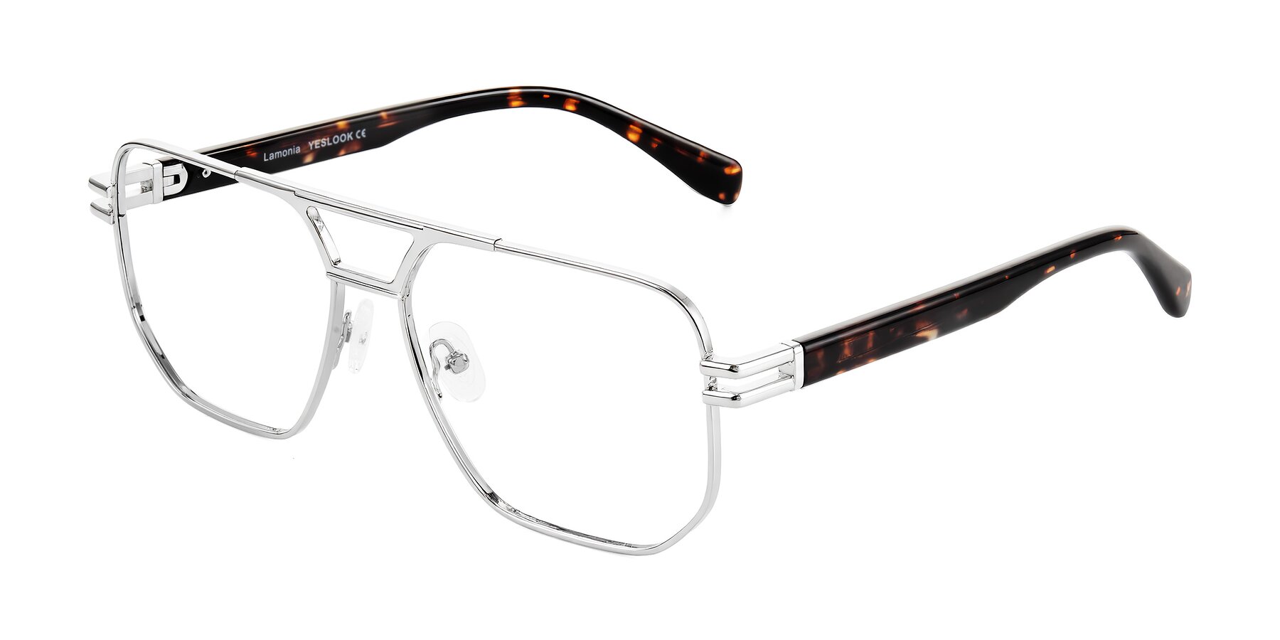 Angle of Lamonia in Silver/Tortoise with Clear Eyeglass Lenses