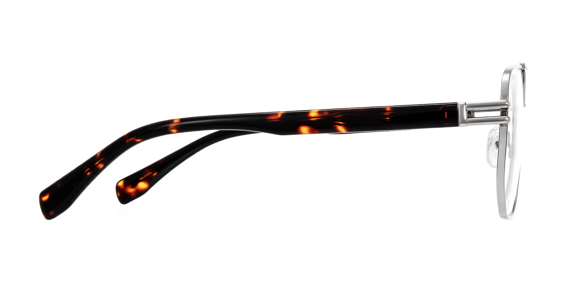 Side of Lamonia in Silver/Tortoise with Clear Eyeglass Lenses