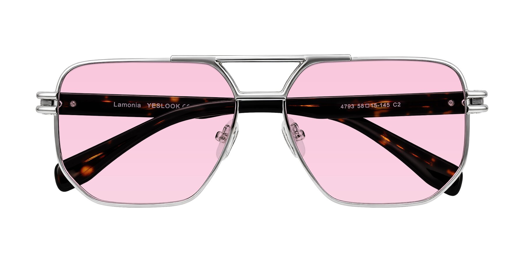 Folded Front of Lamonia in Silver/Tortoise with Light Pink Tinted Lenses