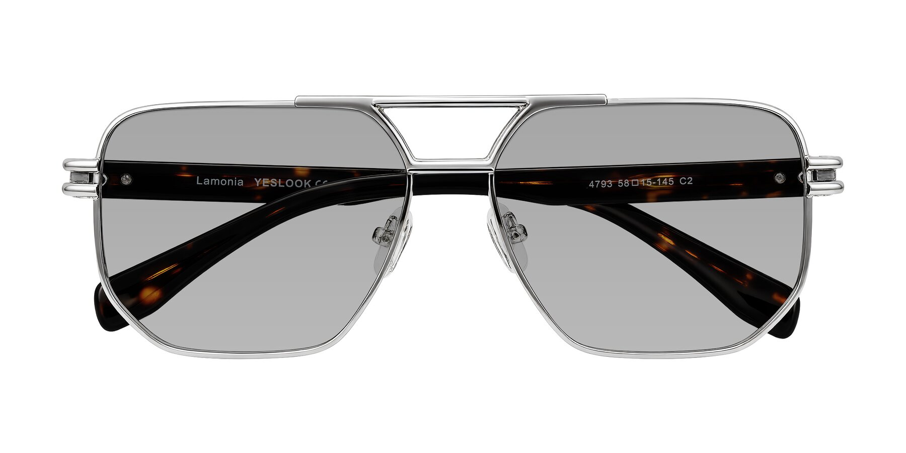 Folded Front of Lamonia in Silver/Tortoise with Light Gray Tinted Lenses