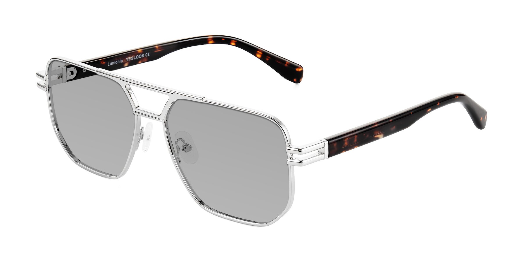 Angle of Lamonia in Silver/Tortoise with Light Gray Tinted Lenses