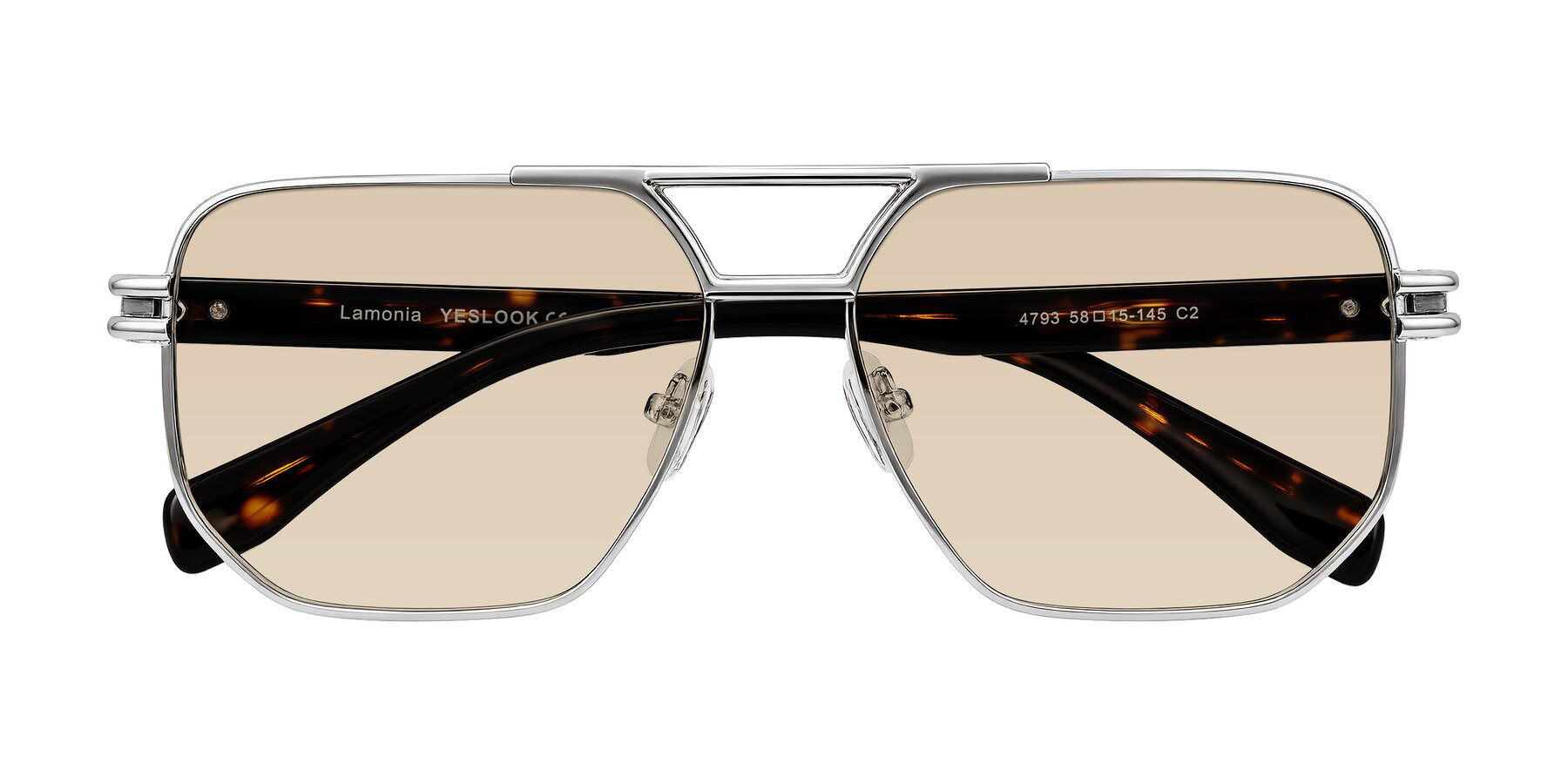 Folded Front of Lamonia in Silver/Tortoise with Light Brown Tinted Lenses