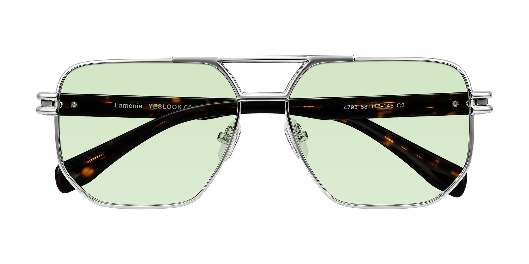 Folded Front of Lamonia in Silver/Tortoise with Light Green Tinted Lenses