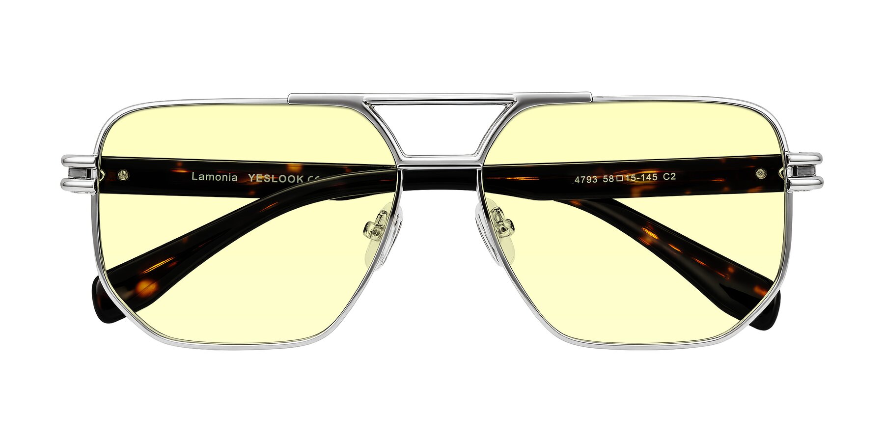Folded Front of Lamonia in Silver/Tortoise with Light Yellow Tinted Lenses