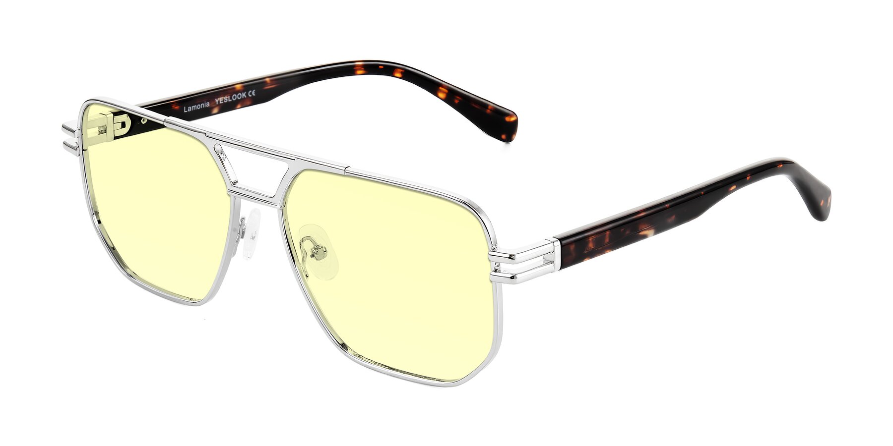 Angle of Lamonia in Silver/Tortoise with Light Yellow Tinted Lenses