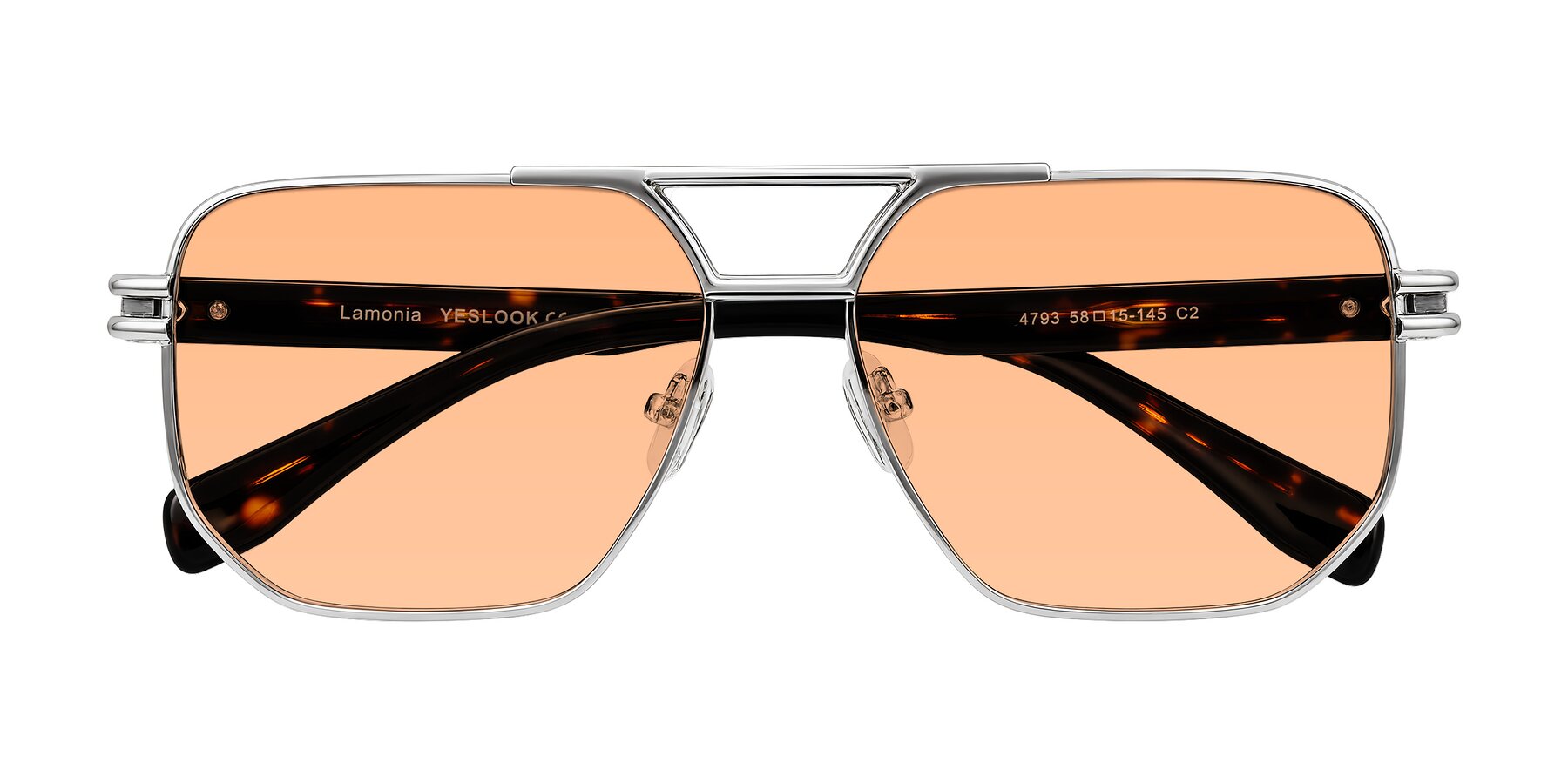 Folded Front of Lamonia in Silver/Tortoise with Light Orange Tinted Lenses