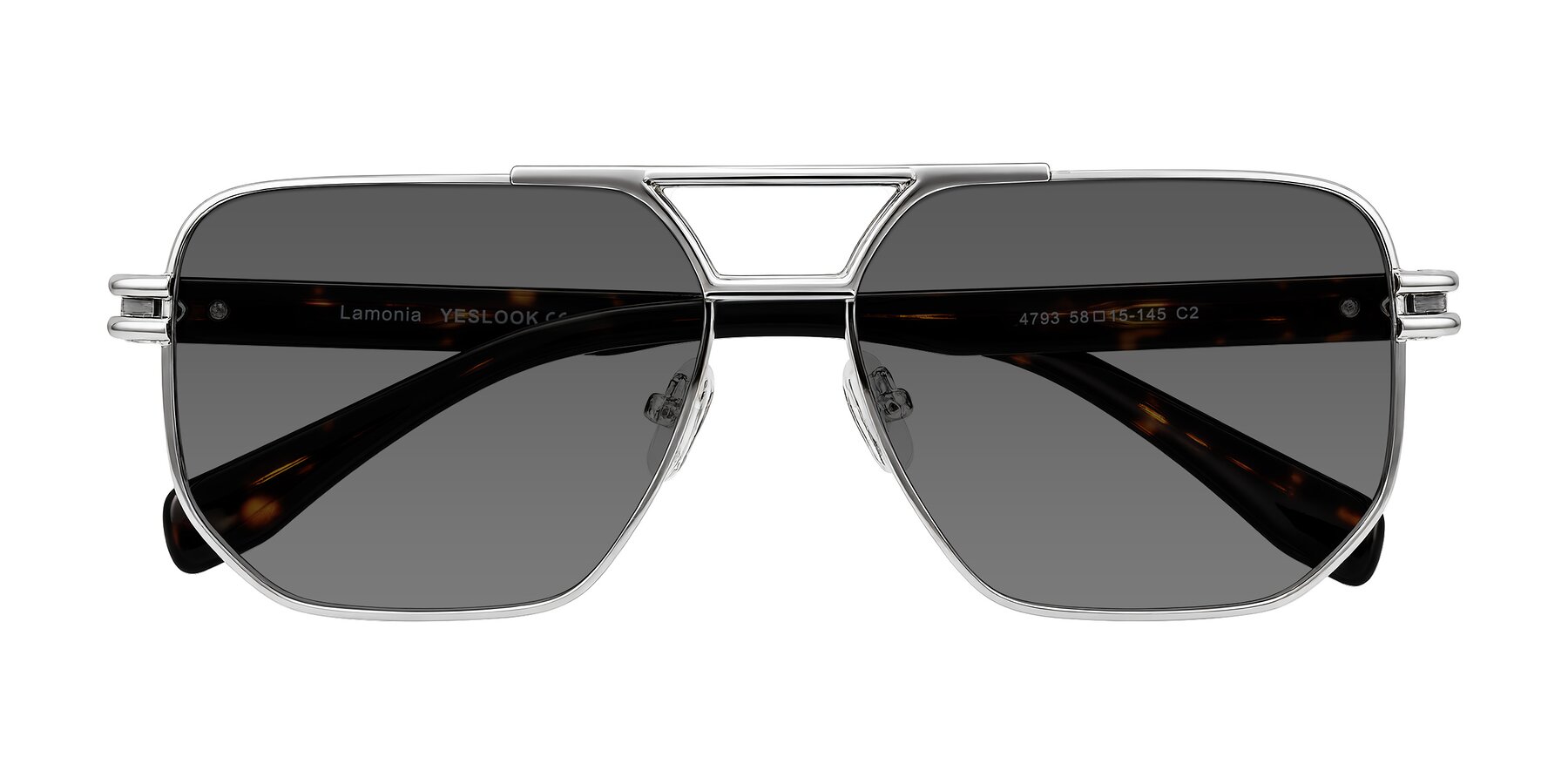 Folded Front of Lamonia in Silver/Tortoise with Medium Gray Tinted Lenses