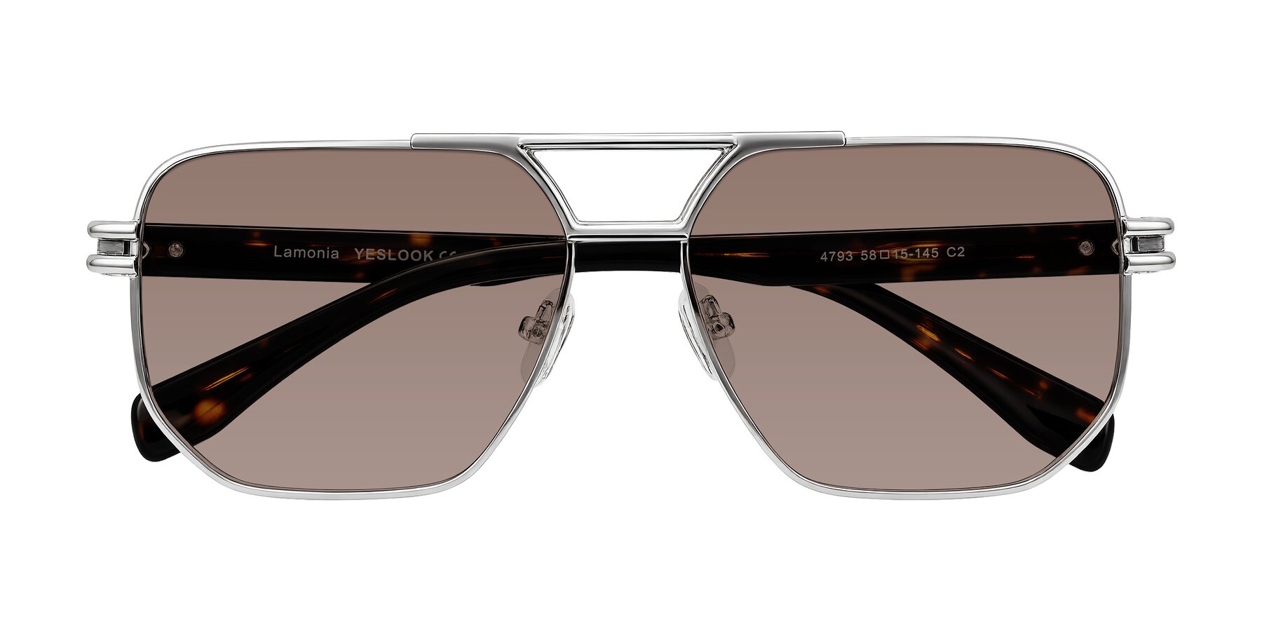 Folded Front of Lamonia in Silver/Tortoise with Medium Brown Tinted Lenses