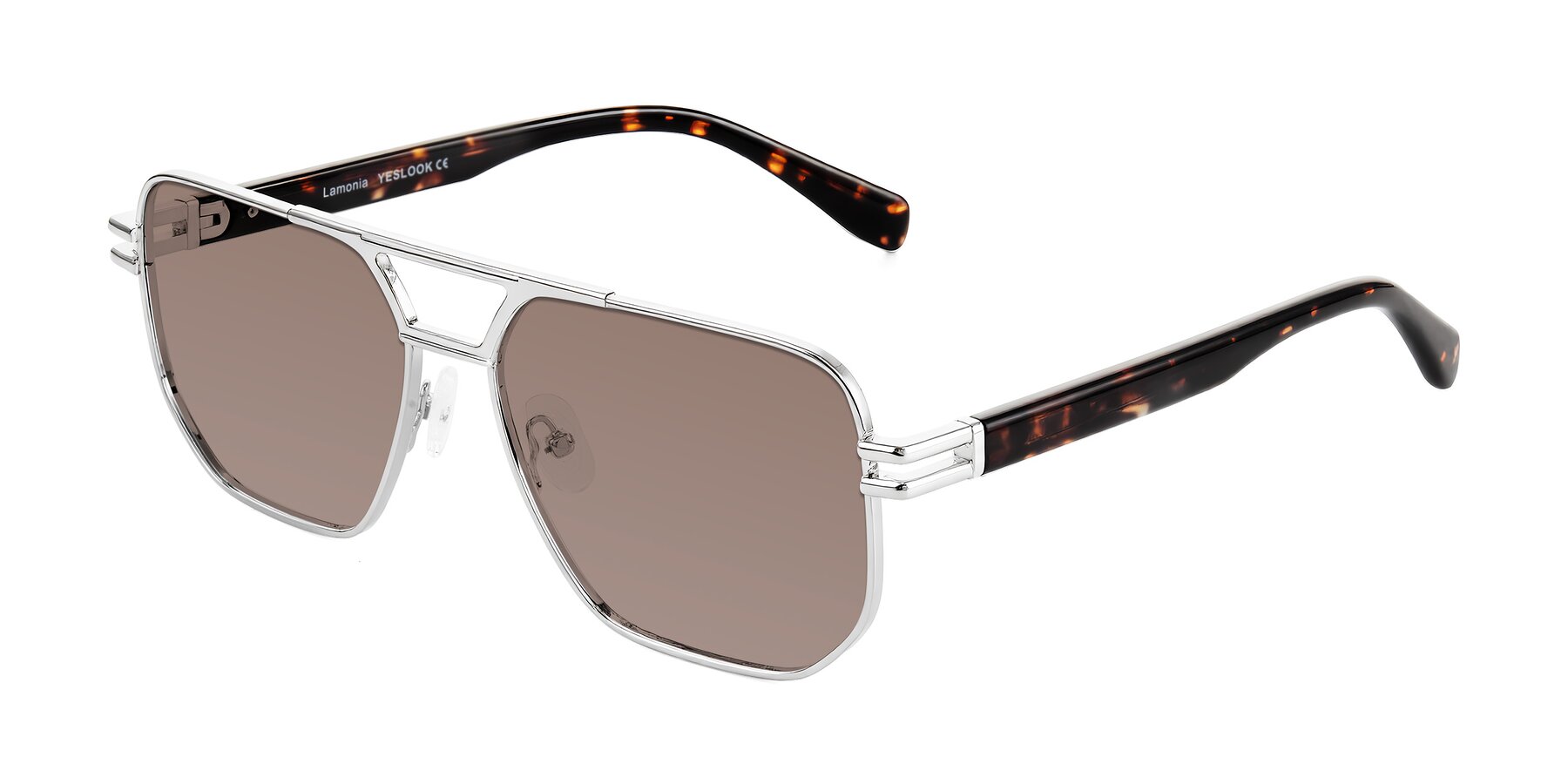 Angle of Lamonia in Silver/Tortoise with Medium Brown Tinted Lenses